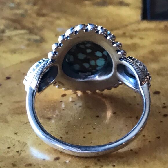 White Buffalo Royston Blue Horizon Turquoise Sterling Silver Ring Size 10 - Picture 6 of 9